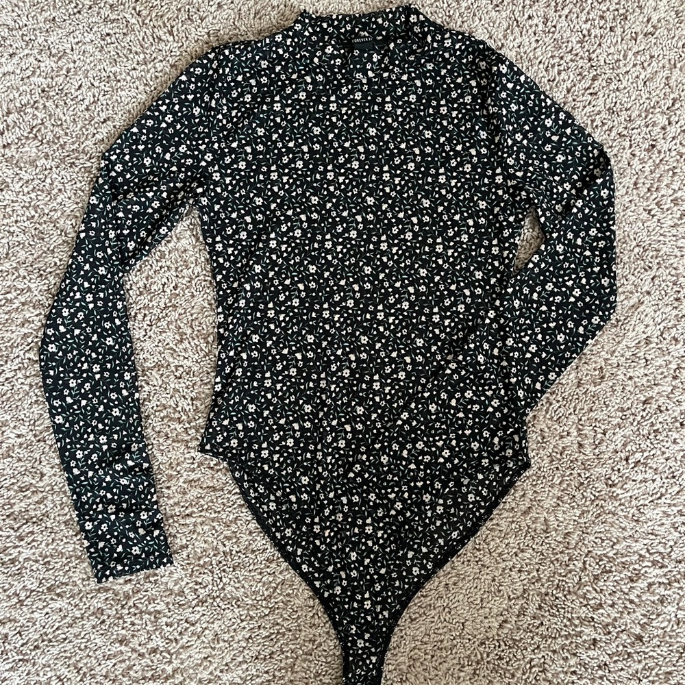 Floral Mesh Forever 21 Mockneck Bodysuit